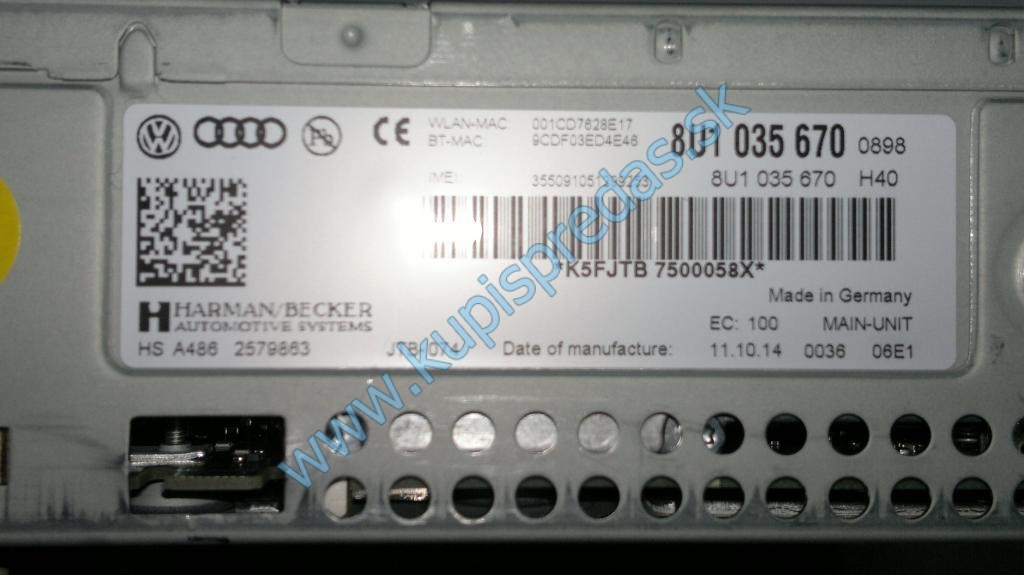 Multimediálny prehrávač SD SIM MMI 3G+  AUDI Q3 8U S-Line  